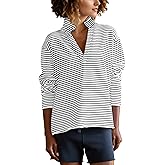 MISSACTIVER Womens V Neck Striped Sweatshirt Long Sleeve Collared Henley Shirts Fall Loose Fit Pullover Tops