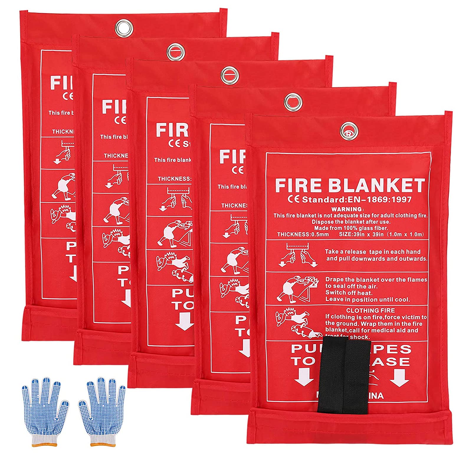 SAINUOD Fire Blanket Emergency for Kitchen, Suppression Flame Retardant Safety Blanket for Home, School, Fireplace, Grill, Car, Office, Warehouse (Fire Blanket 5 Pack)