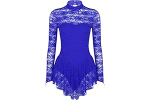 ACSUSS Women's Mock Neck Lace Figure Ice Skating Dress Ballet Dance Leotard Dress Costume