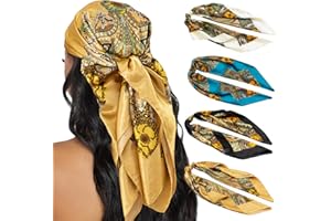 HBselect 4PCS Head Scarf for Women 35” Head Scarves Silk Like Satin Neck Scarfs Square Bandana Hair Wraps Scarf for Sleeping