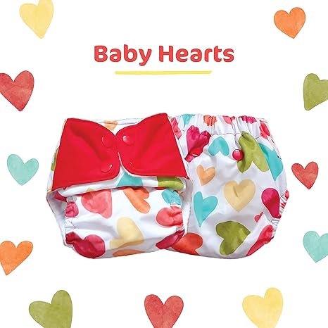 Superbottoms Plus UNO Reusable Cloth Diaper with 2 Organic Cotton Inserts (One Dry-Feel Insert and One Booster) [Day & Night Use] (for Babies-5 KG- 17 KG) (Baby Hearts
