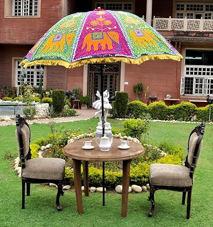 Lal Haveli Ethnic Handmade Embroidered Sun Shade Patio Umbrella Garden 52 x 72 inches