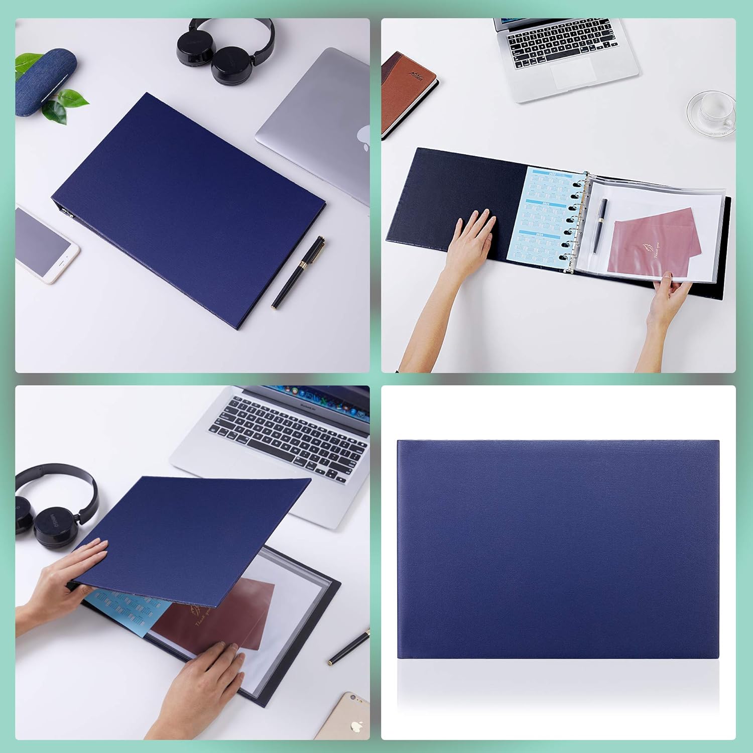 7 Ring Check Binder, 3-On-A-Page Business Checkbook Holder, 500 Checks Capacity, with 2019-2024 Calendar Organizer, Sleek Business Design [Dark Blue] : Office Products