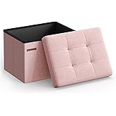 SONGMICS MAZIE Collection - Small Folding Storage Ottoman, Foot Rest Stool, 12.2 x 16.1 x 12.2 Inches, 286 lb Load Capacity, for Living Room, Bedroom, Home Office, Dorm, Jelly Pink ULSF102R01