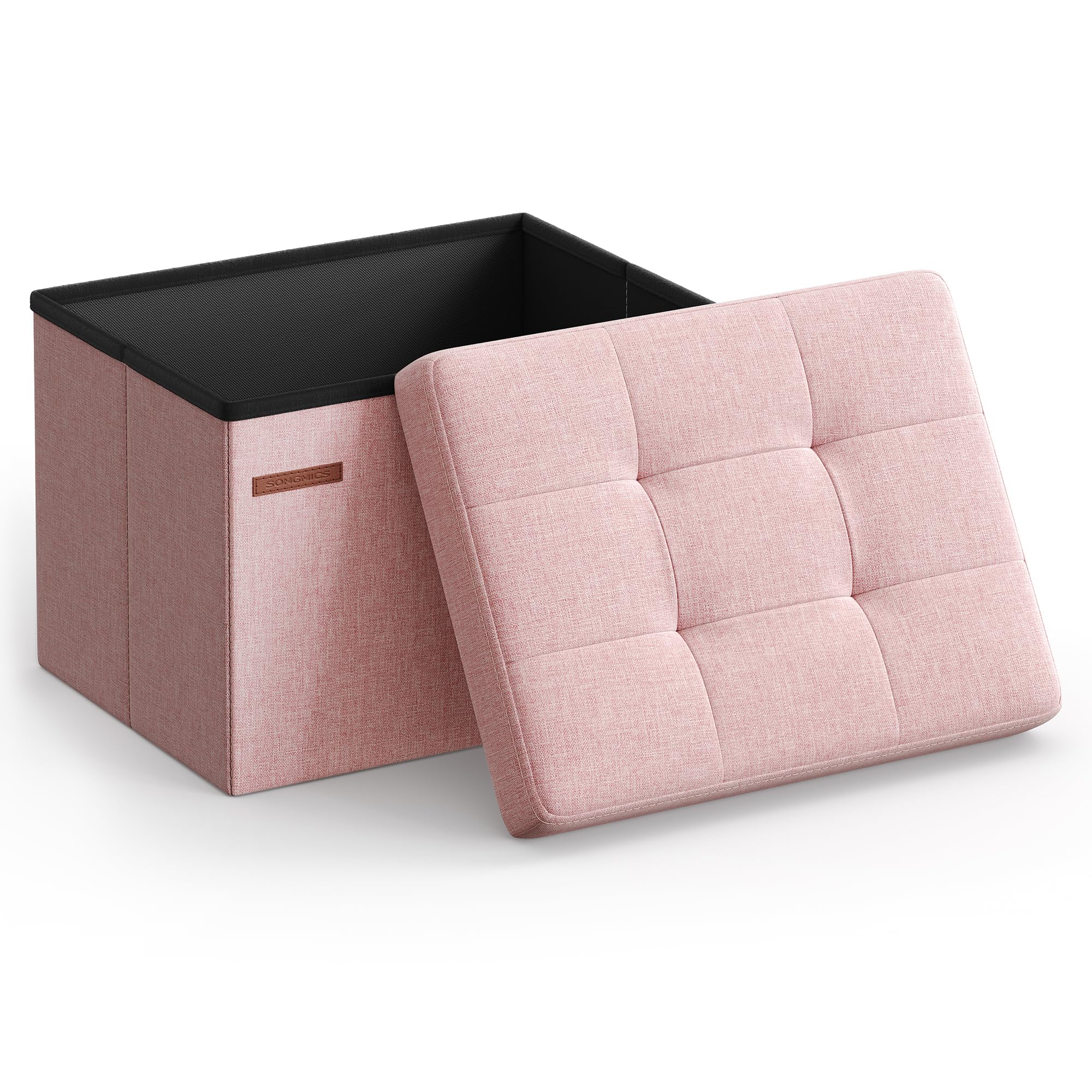 Photo 1 of SONGMICS MAZIE Collection - Small Folding Storage Ottoman, Foot Rest Stool, 12.2 x 16.1 x 12.2 Inches, 286 lb Load Capacity, for Living Room, Bedroom, Home Office, Dorm, Jelly Pink ULSF102R01