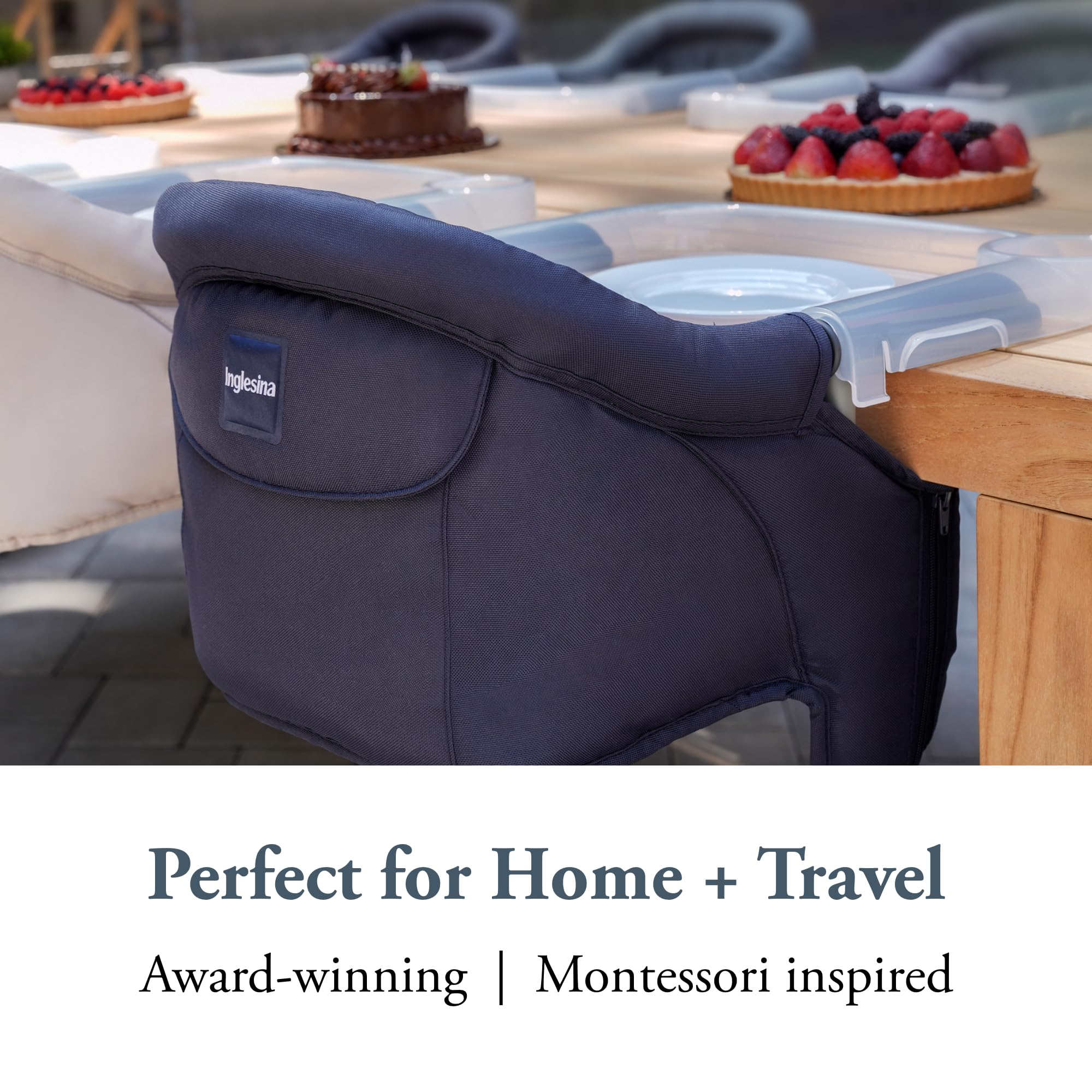 Inglesina Fast Table Chair - Navy + Fast Dining Tray - Portable Baby High Chair - for Babies & Toddlers up to 37 lbs - Fits Tables 0.8'' to 3.5'' Thick - Compact & Easy to Use - Travel Bag Included