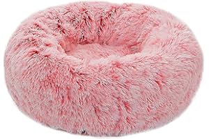 TORMAYS Calming Donut Dog Bed Medium, Plush Round Cuddler Dog & Cat Bed, Anit-Anxiety Marshmellow Fluffy Faux Fur Cushion(24", Pink)