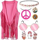 60s 70s Outfits for Women Hippie Costume Clothes Set 70s Costume Tops Women Fringe Hippie Vest for Halloween