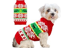 ABRRLO Dog Christmas Sweater Xmas Dogs Outfits New Year Holiday Costumes Puppy Cat Sweater with Leash Hole for Small Medium Large Dogs Girl Boys Dog Clothes (11-Red Green Reindeer, Medium)