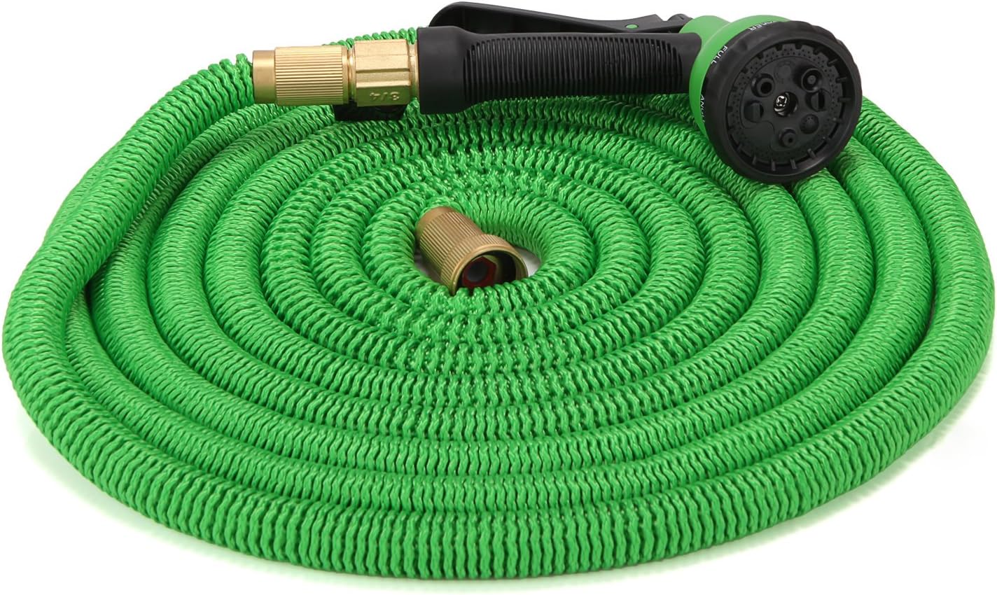 EagleWill 100ft Expandable Garden Hose Set, with 8 Adjustable Modes Spray Nozzle, Kink-Free & Great Flexible Hose, Solid Brass Connector for Garden, Lawn, Heavy Duty (100 ft, Gleen)