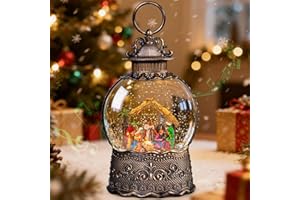 NATURE'S PORTER Nativity Scene Christmas Snow Globes, 10.24" Electric Light up Snow Globe Christmas, Festive Song 6H Timer & Dual Power, Musical Snowglobes Christmas Decorations Indoor Snowglobe Ornament