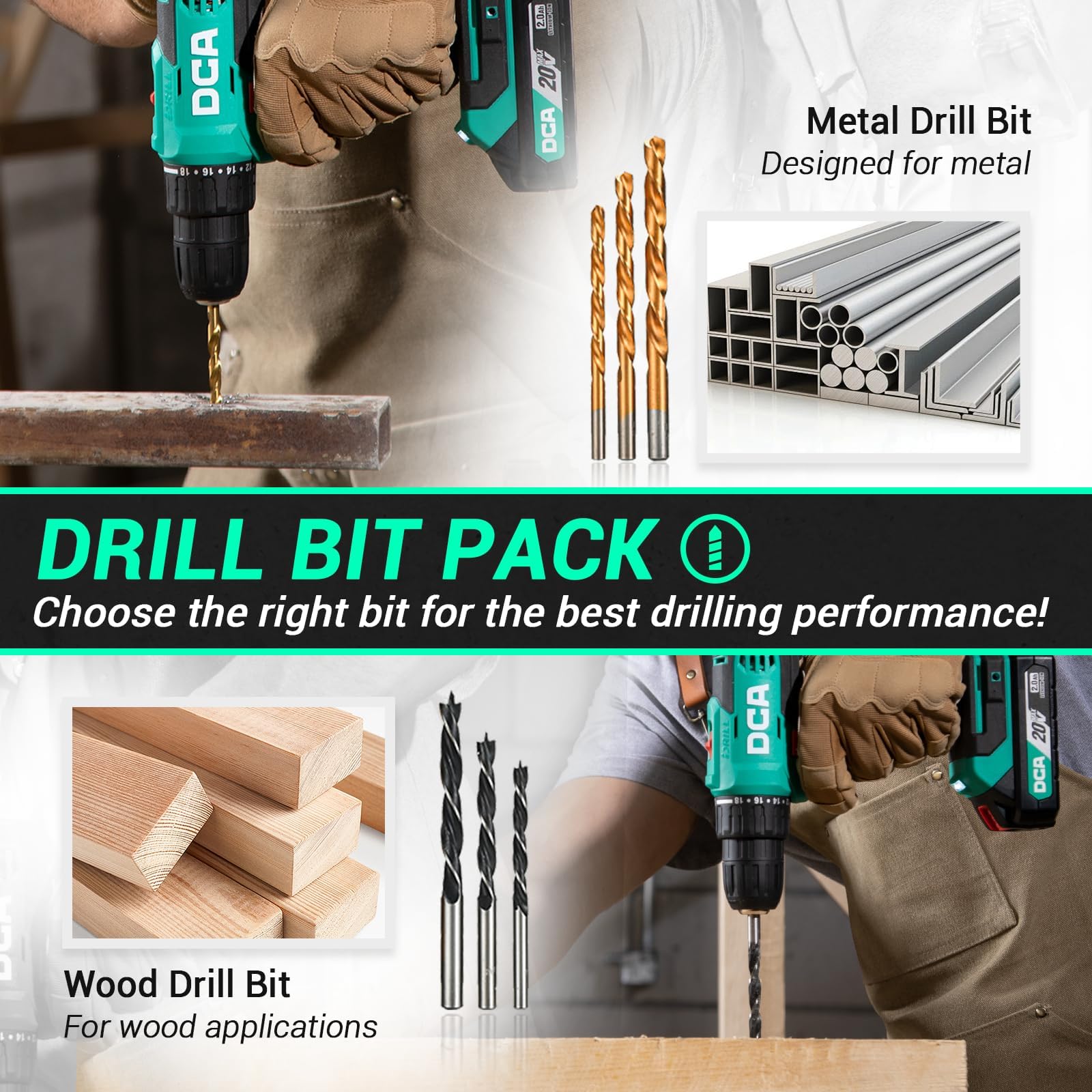 Cordless Drill Set, 354 in-lbs Torque, 3/8