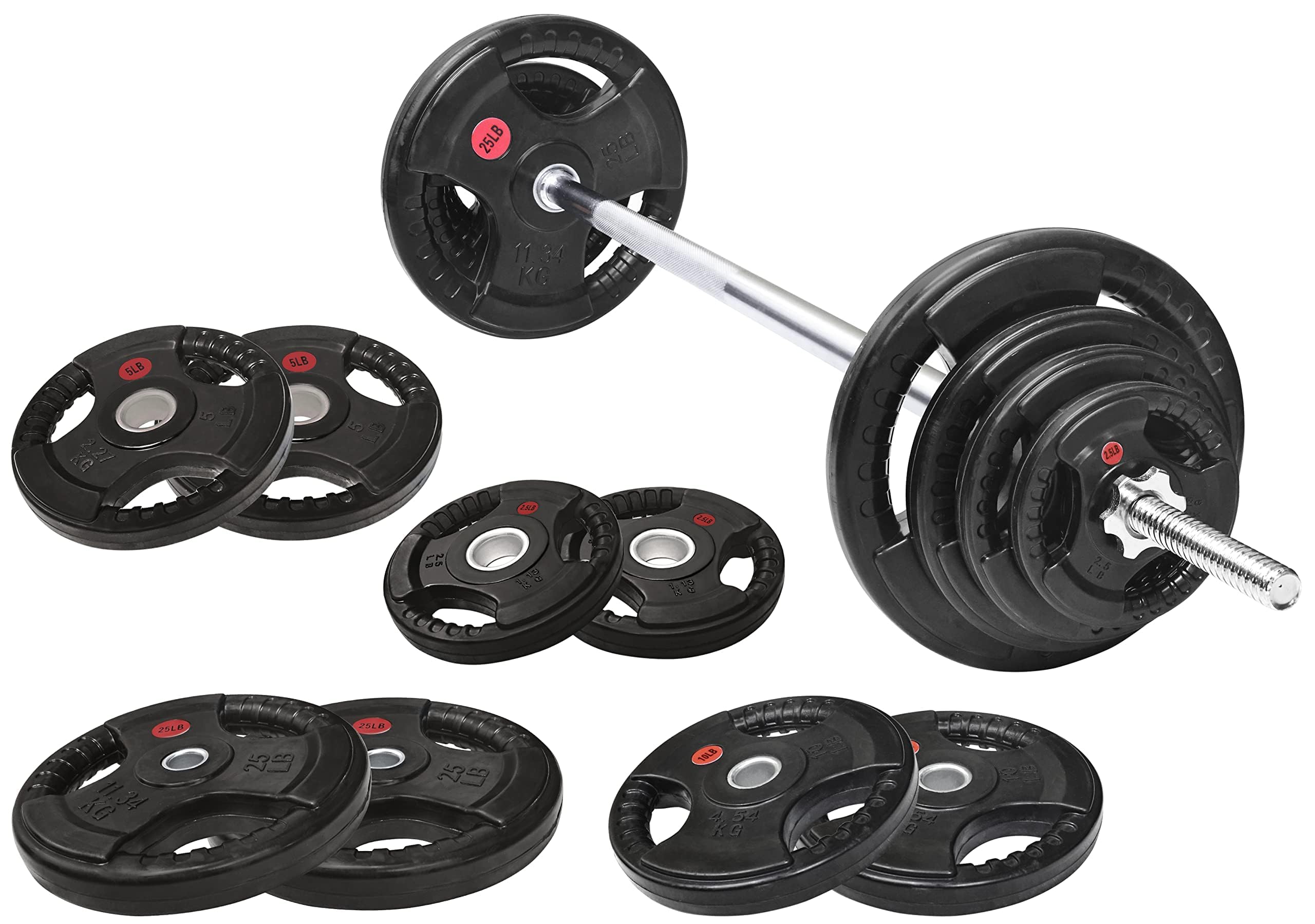 Photo 1 of (used)(incomplete)(see images) Fitvids Barbell Weight Set, Cast Iron 1" Standard Weight Plates 
