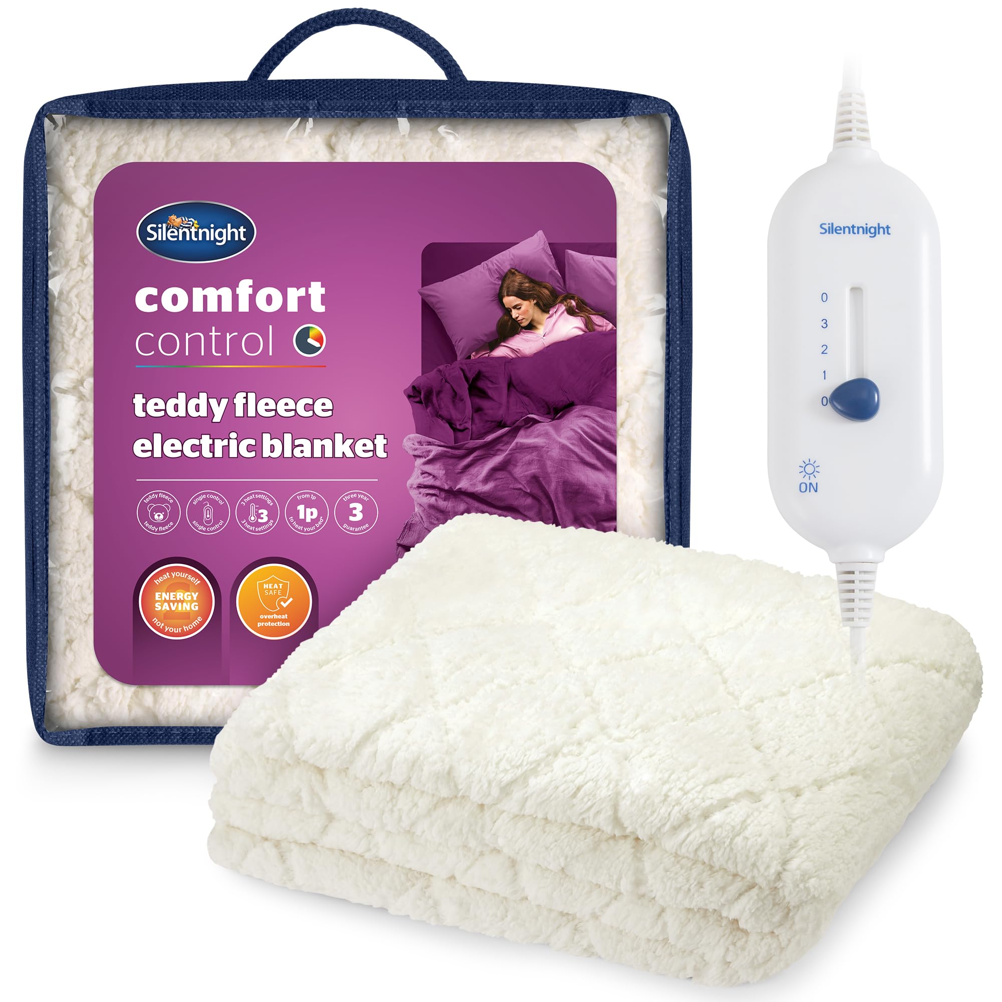 Silentnight Teddy Fleece Electric Blanket Single – Heating Underblanket with 3 Heat Settings, Easy Fit Elasticated Straps and Overheat Protection – Machine Washable - Single, 65x135cm