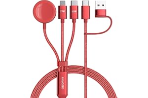 ANVOSED 60W Fast Charging Cable for Apple Watch Charger & iPhone Charger, 6 in 1 Portable USB C Cable Charger for iPhone 17–12 & iWatch Series 11–2, Car RV Camping Travel Essentials (Red, 4FT)