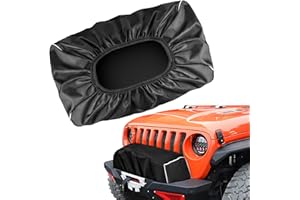 HolyMaji Winch Cover Heavy Duty 600D Winch Protection Cover with Waterproof Coating and Reflective Strips, Dust Resistant, Ideal for Electric Winches 8500-17500 lbs, Indoor/Outdoor (21.5" x 9.8" x 8")