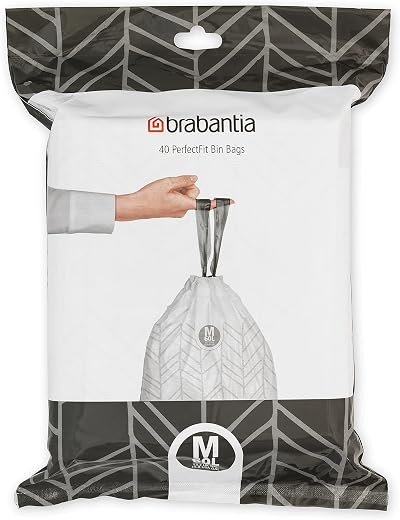 Brabantia PerfectFit Bin Liner M 60 L White 40 Bags Tie Tape Thick Plastic