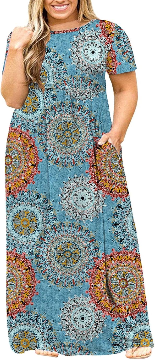 BISHUIGE Women Summer L-6X Plus Size Maxi Dress Long Dresses with Pockets at  Women’s Clothing store