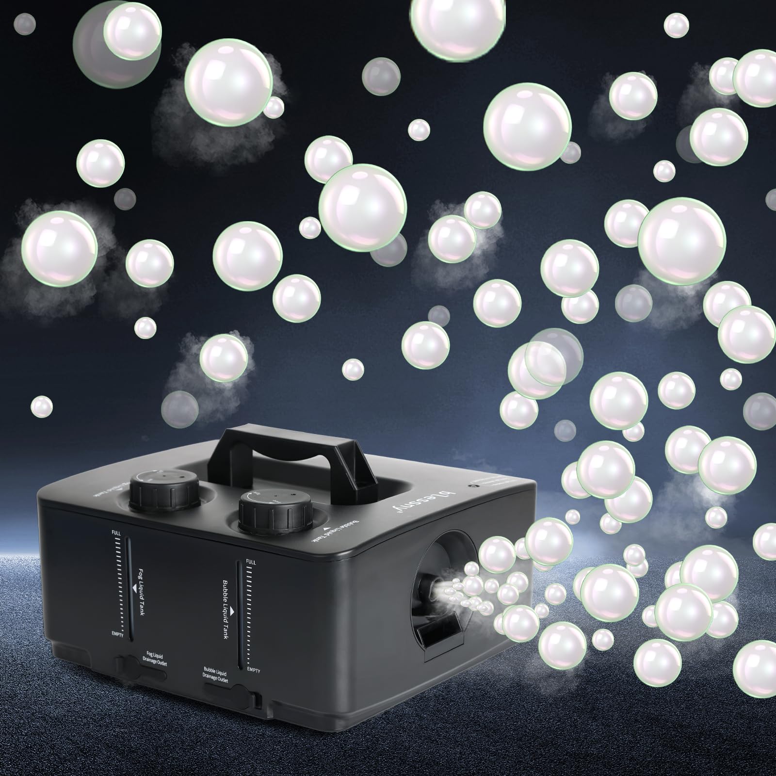Photo 1 of blessny Fog Bubble Machine, 2 in 1 Professional Smoke Bubble Maker for Stage Party Halloween Christmas Wedding Birthday, 8000+Fog Filled Bubble Per Minute, 250W (Black?