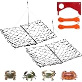 1 Pack/2 Pack Crab Trap, Castable Crabbing Net with Bait Clip Foldable Crab Snare with Red Gauge &amp; Bait Clip for Dungeness, Blue Crabs &amp; Lobster - Crabbing Equipment for Pier, Jetty &amp; Surf Fishing