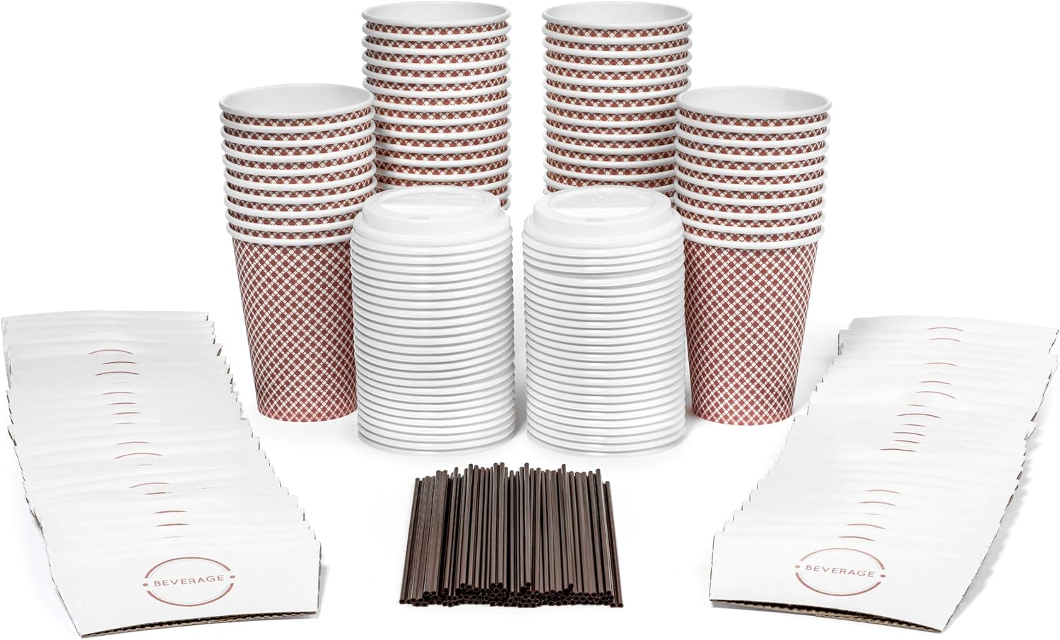 Sweetzer & Orange 12 Oz. Disposable Paper Coffee Cups with Lids (Set of 50) Includes Stir Sticks and Sleeves - Great Checkered Design for Tea, Hot Chocolate, Mochas and Lattes, Too (Red): Kitchen & Dining