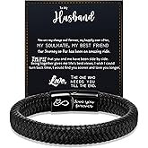 Valentines Day Gifts for Him Husband, Mens Leather Bracelet Easter Basket Stuffers I Love You Gifts for Him Boyfriend Men Bracelet Birthday Gifts for Son Godson Fathers Day Gift for Dad Christmas Anniversary Jewelry