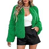 American Trends Womens Fleece Cropped Jacket Faux Fur Coats Long Sleeve Shaggy Warm Winter Clothes