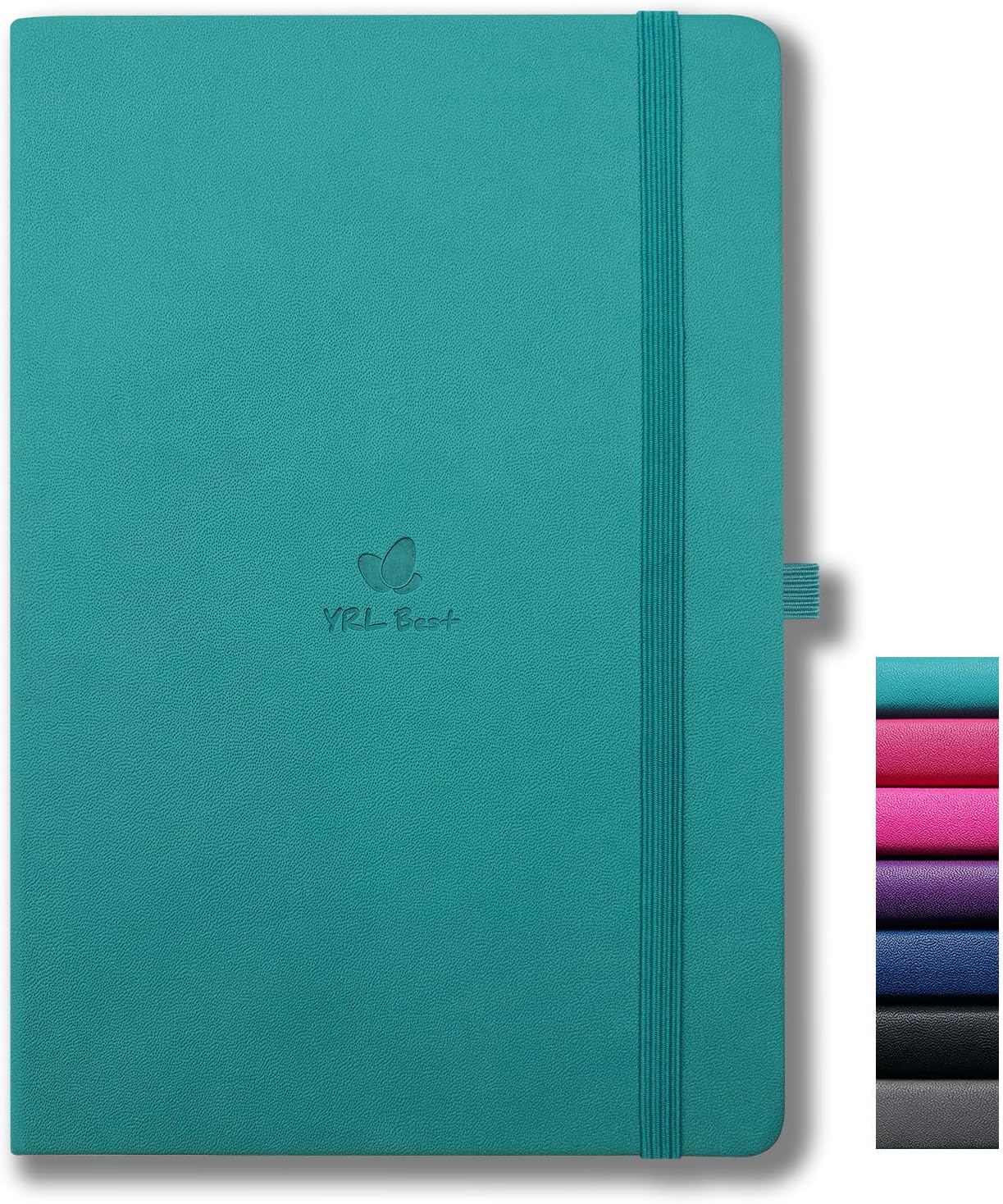 YRL Best A5 Bullet Hardcover Notebook Journal with Pen Loop, Dotted/Dot Grid, 5.7x8.3", 192 Pages of Premium Thick Paper, Fine PU Leather, Sewn Bound, Elastic Band, Inner Pocket, Lays Flat, Teal