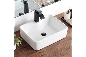 KDKSC Bathroom Vessel Sink 19"x15" Rectangular White Bathroom Sink with Faucet Hole Porcelain Ceramic Modern Above Counter Vanity Sinks