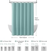 Shower Curtain 182x182cm Turquoise with Metal Hooks, Waffle Fabric view 6
