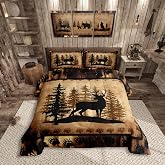 Feelyou Cute Deer Comforter Set for Girls Boys Kids Deer Hunting Bedding Set Room Decorative Rustic Bear Paw Print Bedding Set Canbin Deer Brown Duvet Set Twin Size 2Pcs Quilt Set with 1 Pillow Case
