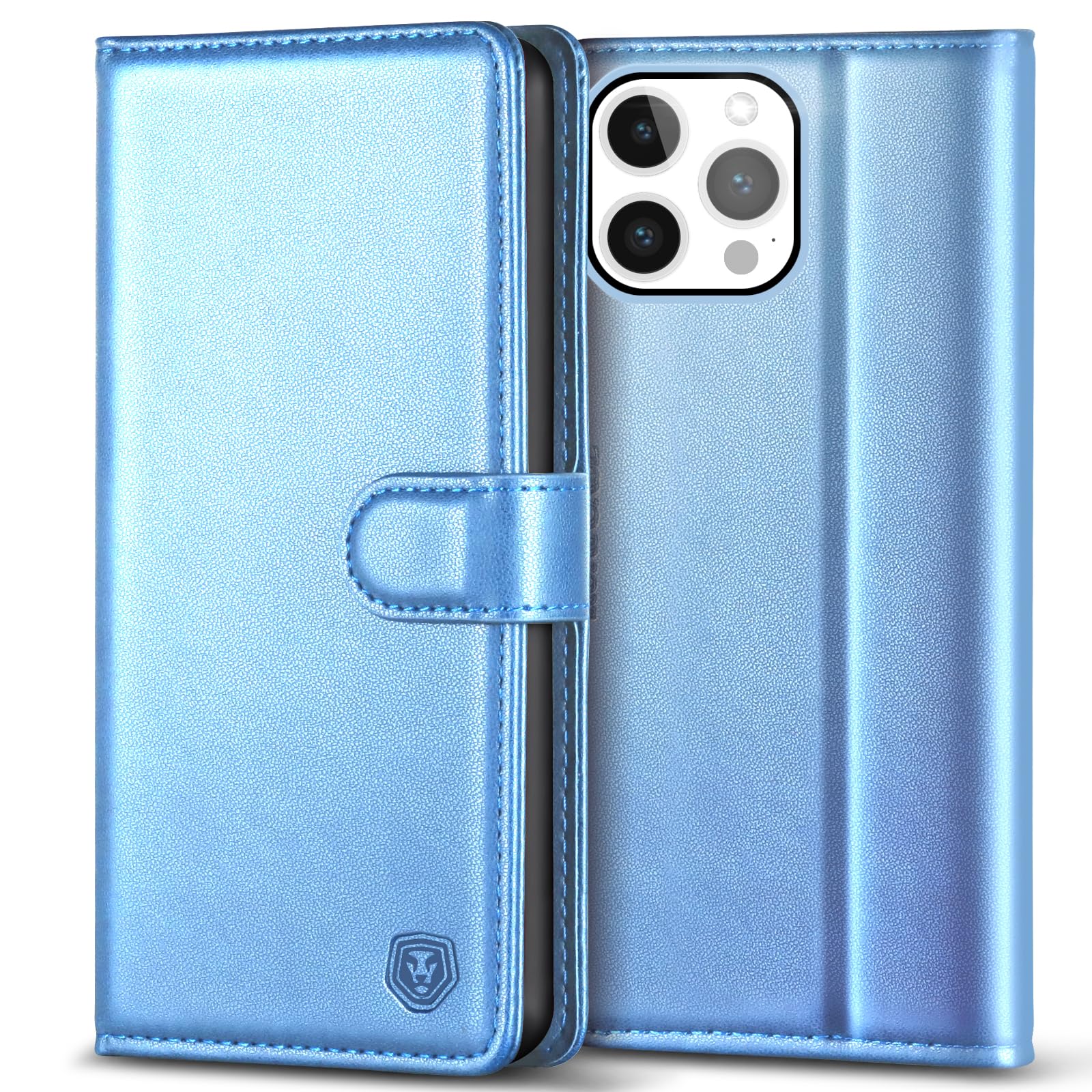 Kuafcase Compatible for iPhone 15 Pro Case with 4 Card Slots Magnetic Closure Kickstand Shockproof Protective Phone Case Compatible for iPhone 15 Pro - Sky Blue — image 1