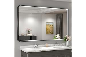 Twalsu 60x36 Inch LED Bathroom Mirror with Lights, Black Metal Framed LED Mirror for Bathroom, 3 Colors and Stepless Dimmable Wall Mounted Lighted Bathroom Vanity Mirror, Anti-Fog, Memory