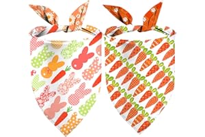 YAOFAVO Easter Dog Bandanas 2 Pack, Carrot Peeps Dog Scarfs for Boy and Girl, Adjustable Pet Scarves for Easter Reversible Bandanas for Dogs Small Medium Large
