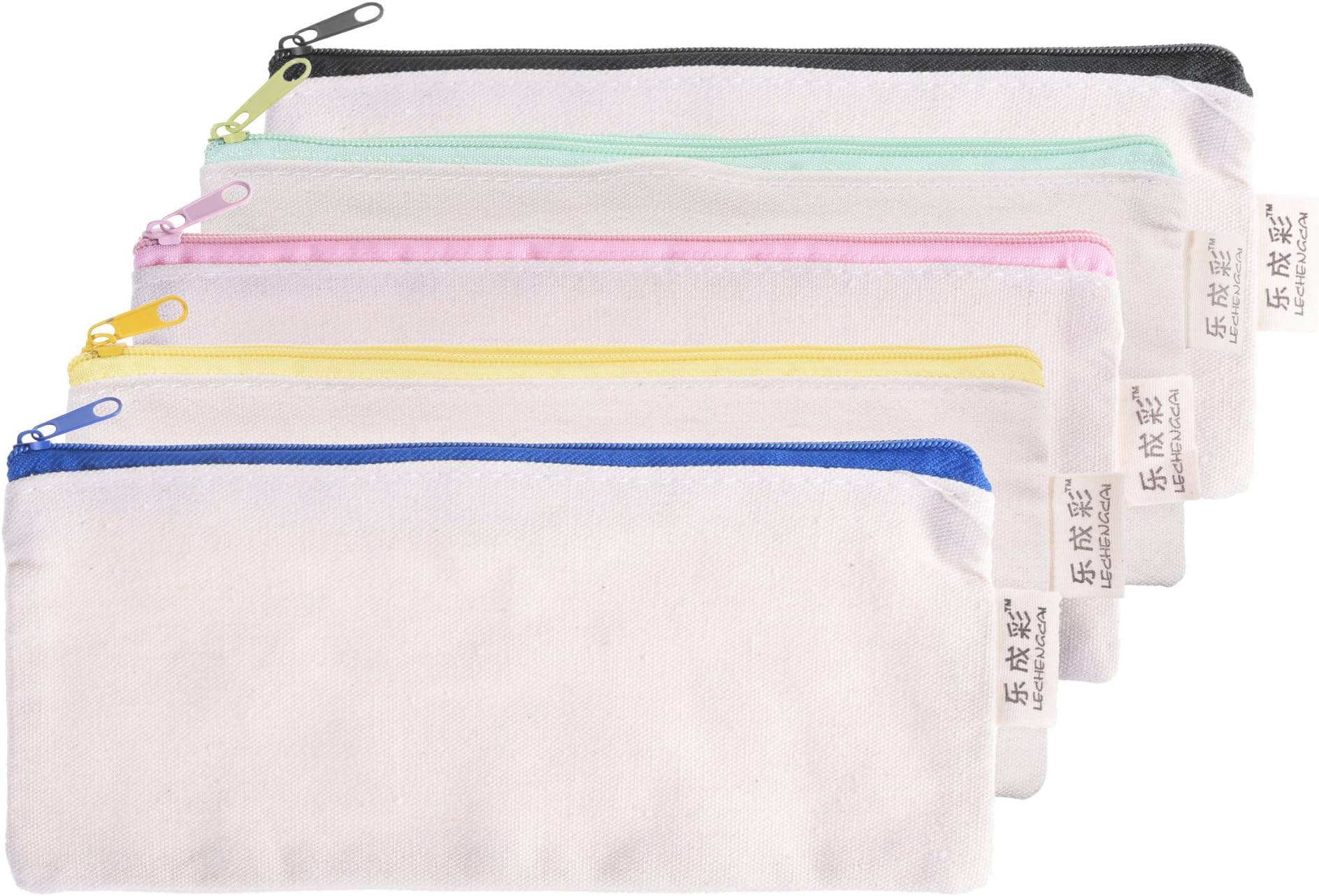 BCP pack of 5 DIY Decoration Canvas Zipper Pencil Stationary Cosmetic Pouch Bag