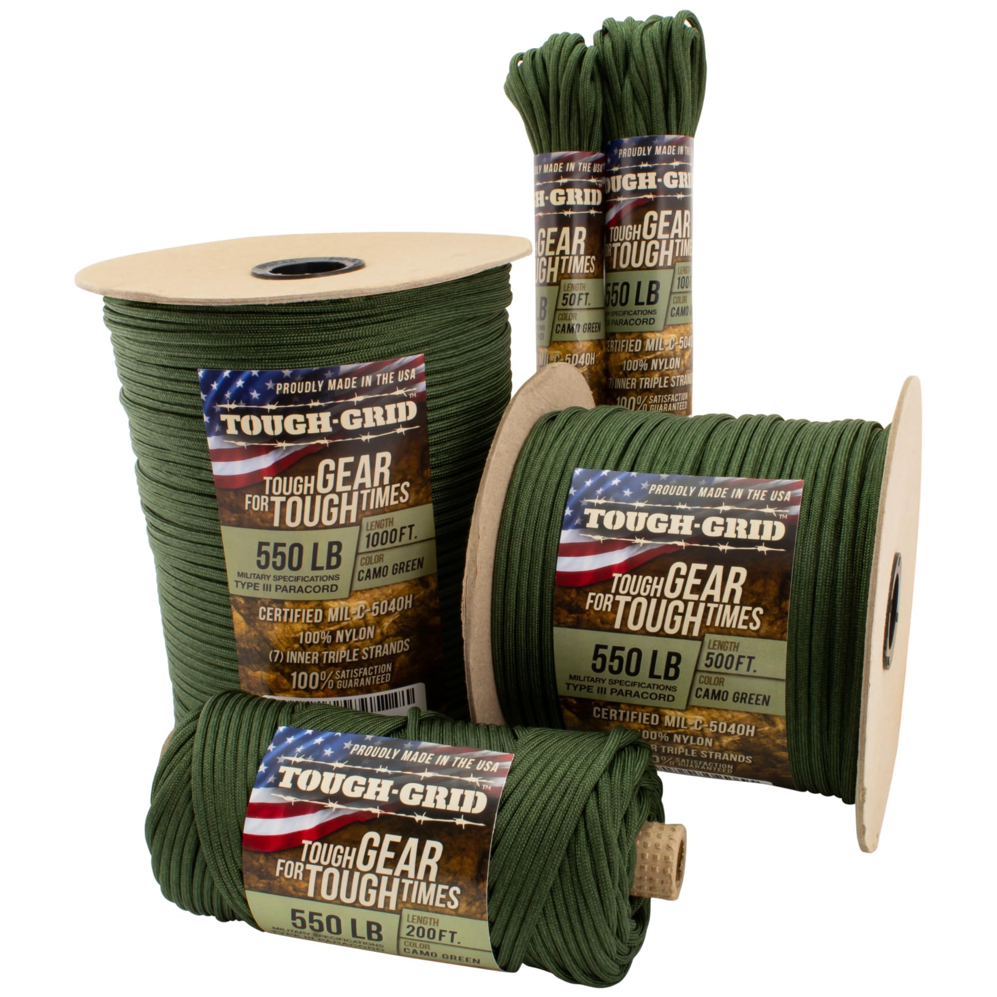 TOUGH-GRID 550 Paracord, Type III Mil-Spec Nylon Rope - 1000 Ft Camo Green Tactical Survival Cord Image