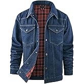 Flygo Mens Flannel Lined Denim Jacket Snap Cowboy Cut Western Classic Slim Fit Vintage Heavy Duty Jacket Trucker Coat