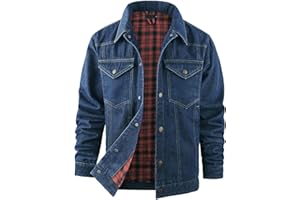 Flygo Mens Flannel Lined Denim Jacket Snap Cowboy Cut Western Classic Slim Fit Vintage Heavy Duty Jacket Trucker Coat