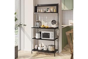 Bestier Kitchen Baker's Rack Coffee Station Microwave Oven Stand Kitchen Shelf with Hutch 8 Side Hooks Free Standing Utility Storage Shelf for Kitchen Dining Room Living Room D12