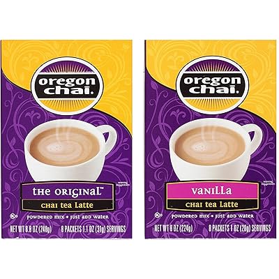 Oregon Chai Tea Latte Packets Variety Bundle: (1) Original Chai 8.8oz and (1) Vanilla Chai 8oz (2 Pack Total)
