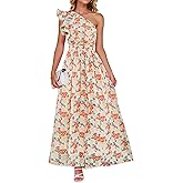 ZESICA Women's 2026 Boho Floral Sleeveless Maxi Dress Ruffle One Shoulder Elatsic High Waist Beach Party Long Dresses