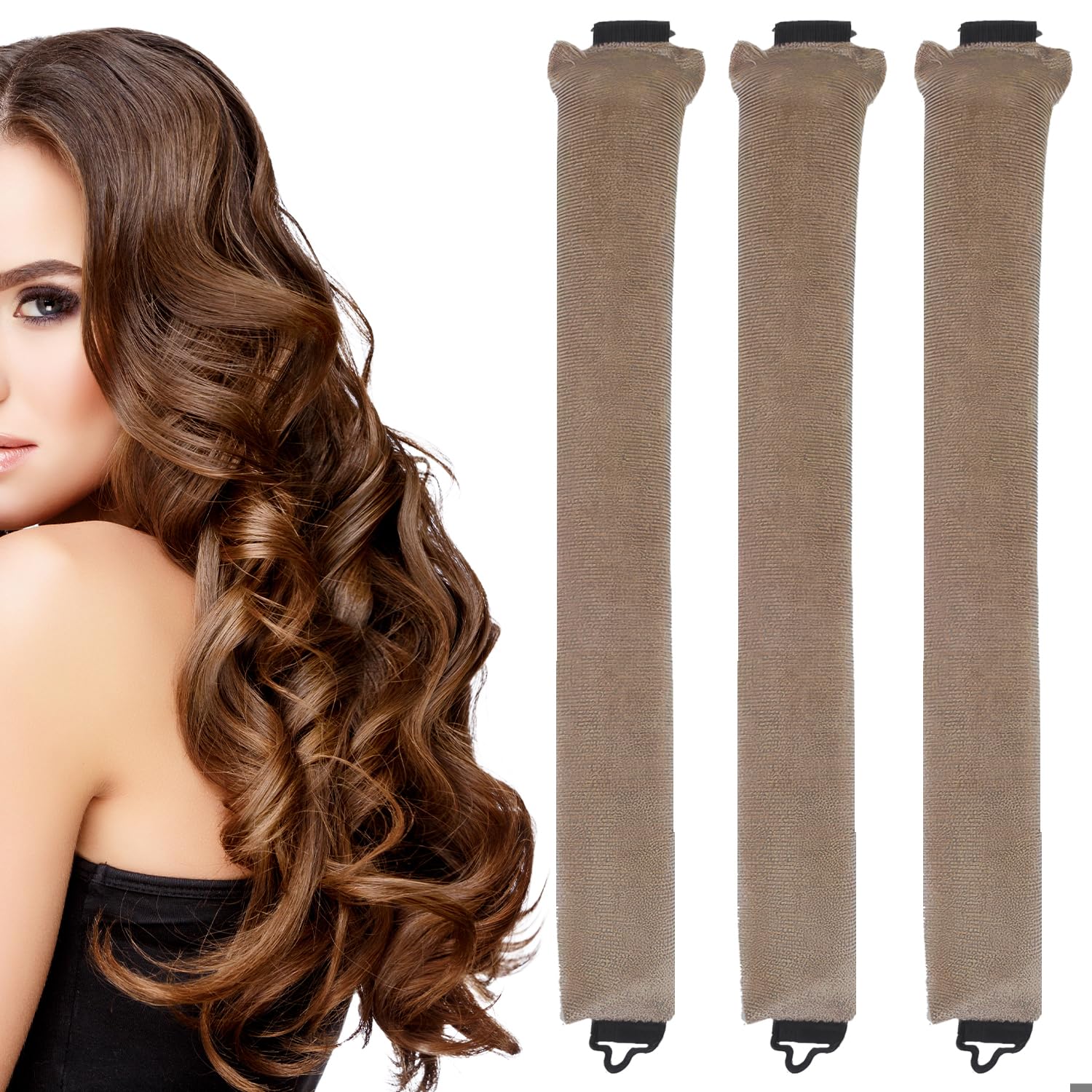 3Pcs Heatless Blowout Rods Heatless Curlers Overnight Blowout Rods Heatless Curling Rod Heatless Curlers Diy Hair Styling Appliances for Long Short Wavy Hair (khaki)