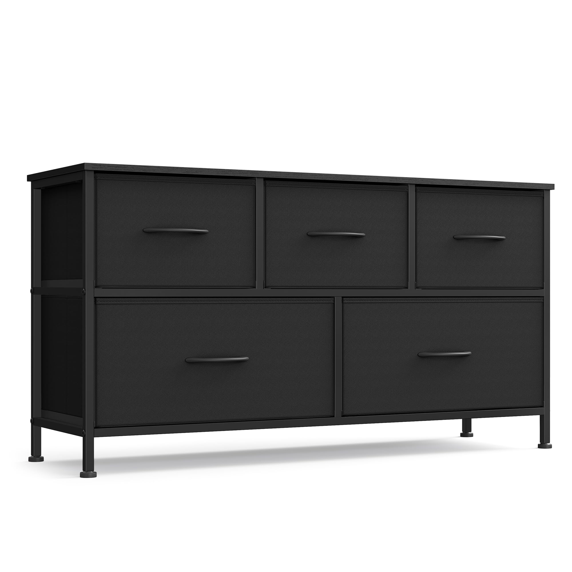 Photo 1 of [Look at live photos] SONGMICS Dresser for Bedroom, Chest of Drawers, TV Stand, Steel, MDF, 5 Non-Woven Fabric Drawers, Storage Organizer Unit, Closet, Entryway, Ink Black and Ebony Black ULGS322B01S