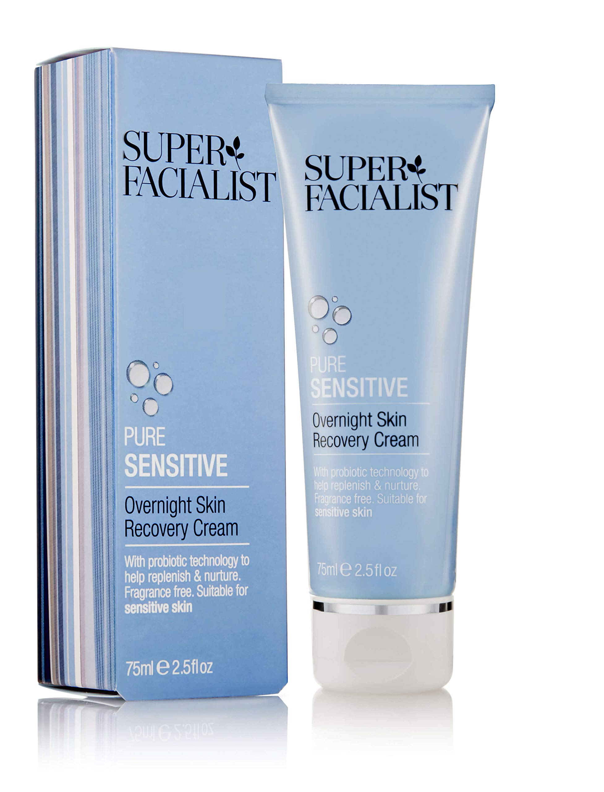 Super Facialist Pure Sensitive Overnight Skin Recovery Cream 75ml Fragrance Free intensely Hydrates Stressed Tired Skin Gently Active Cell Renewal Suitable For Sensitive Skin