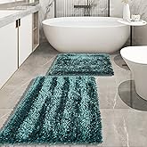 FJMCOZY Christmas Dark Teal Bathroom Rug Set Bath Mat Chenille 2 Piece Bath Rugs Soft Super Absorbent Water Quick Dry Non Slip Washable Bath Mats for Bathroom Floor,Tub,Shower, 20x32+16x24 Inch