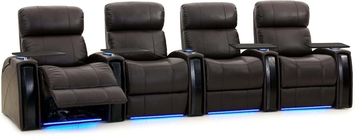 Octane Seating Nitro XL750 Home Theater Room Furniture - Brown Top Grain Leather - Power Recline - Row 4 Chairs - Lights - Storage Arms: Furniture & Decor
