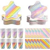 120 Pcs Rainbow Party Decorations Supplies with Disposable Star Plates Napkins Cups Serve 40 Guests for Kids Girls Women Princess Birthday Dinnerware Baby Shower Bridal Weddings