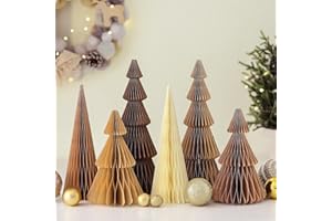 Watersay 6 Pcs Brown Christmas Tree Honeycomb Centerpiece Minimalist 3D Paper Trees Centerpiece Modern Christmas Decor Rustic Reusable Table Decoration for Home Decor Xmas Gift