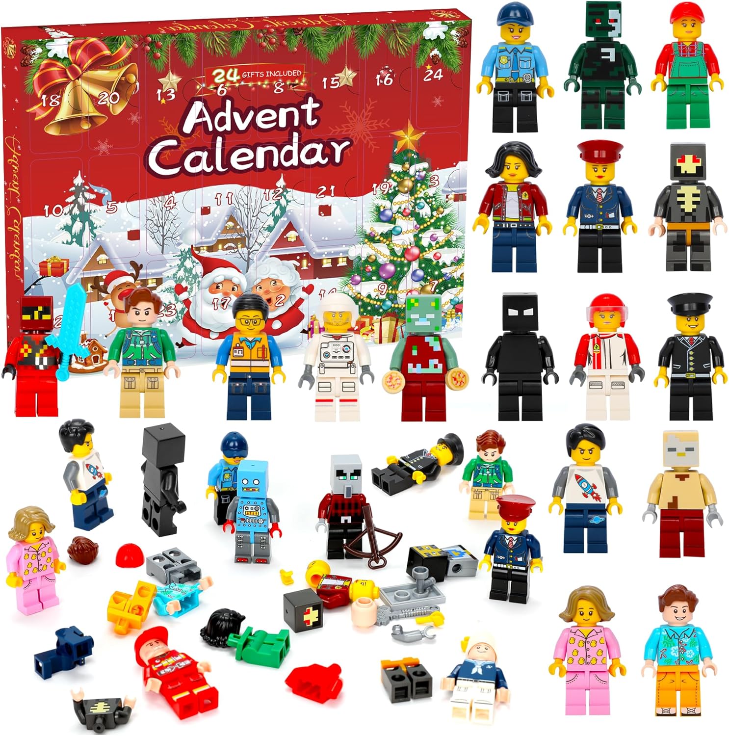 Advent Calendars - Christmas 2023 Advent Calendar Toys - Set 24 Characters Building Blocks Figures - 24 Days Holiday Countdown Calendar Party Favor Gift for Boys Girls