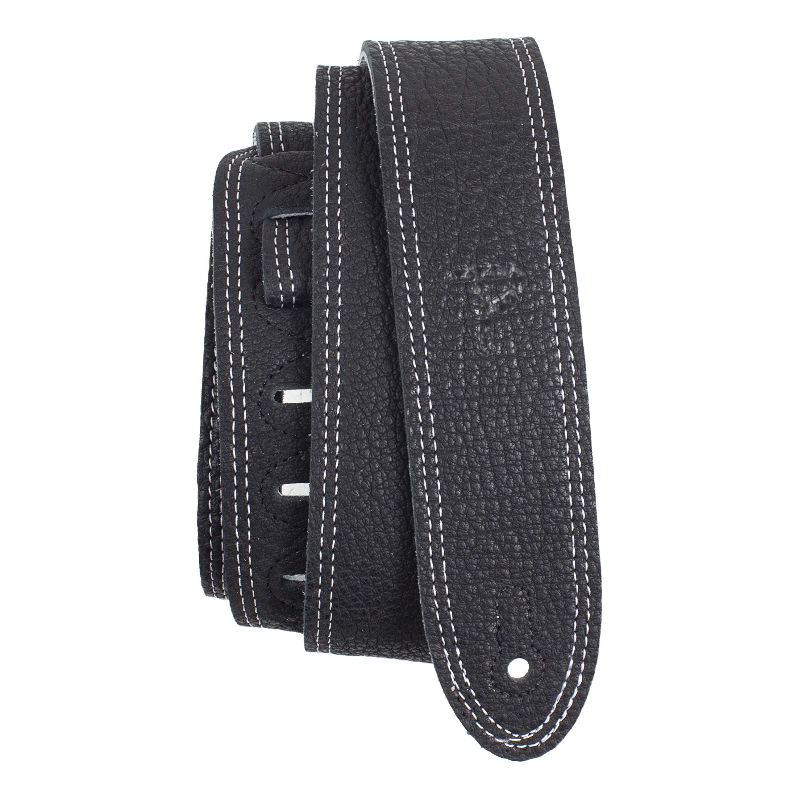 Perri's Leathers Ltd Guitar Strap, 2” Wide Deluxe Italian Leather, Super Soft Suede Backing, Adjustable length from 43.5"" to 56"" inches, (BM2DS-6700) Reversible Double White Stitch, Made in Canada"